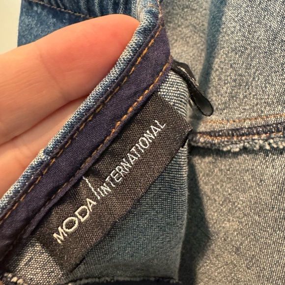 Moda International Denim Fit & Flare Midi Dress Corset Bodice Fit 12 Rockabilly - Picture 6 of 8